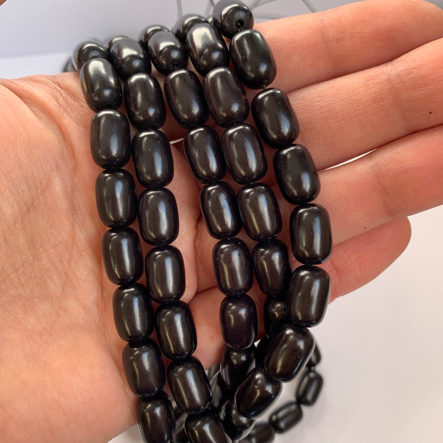 Gemstone Bead Black 12x8mm Oval Drum Shape Strand Jewellery Craft - 32X Pieces