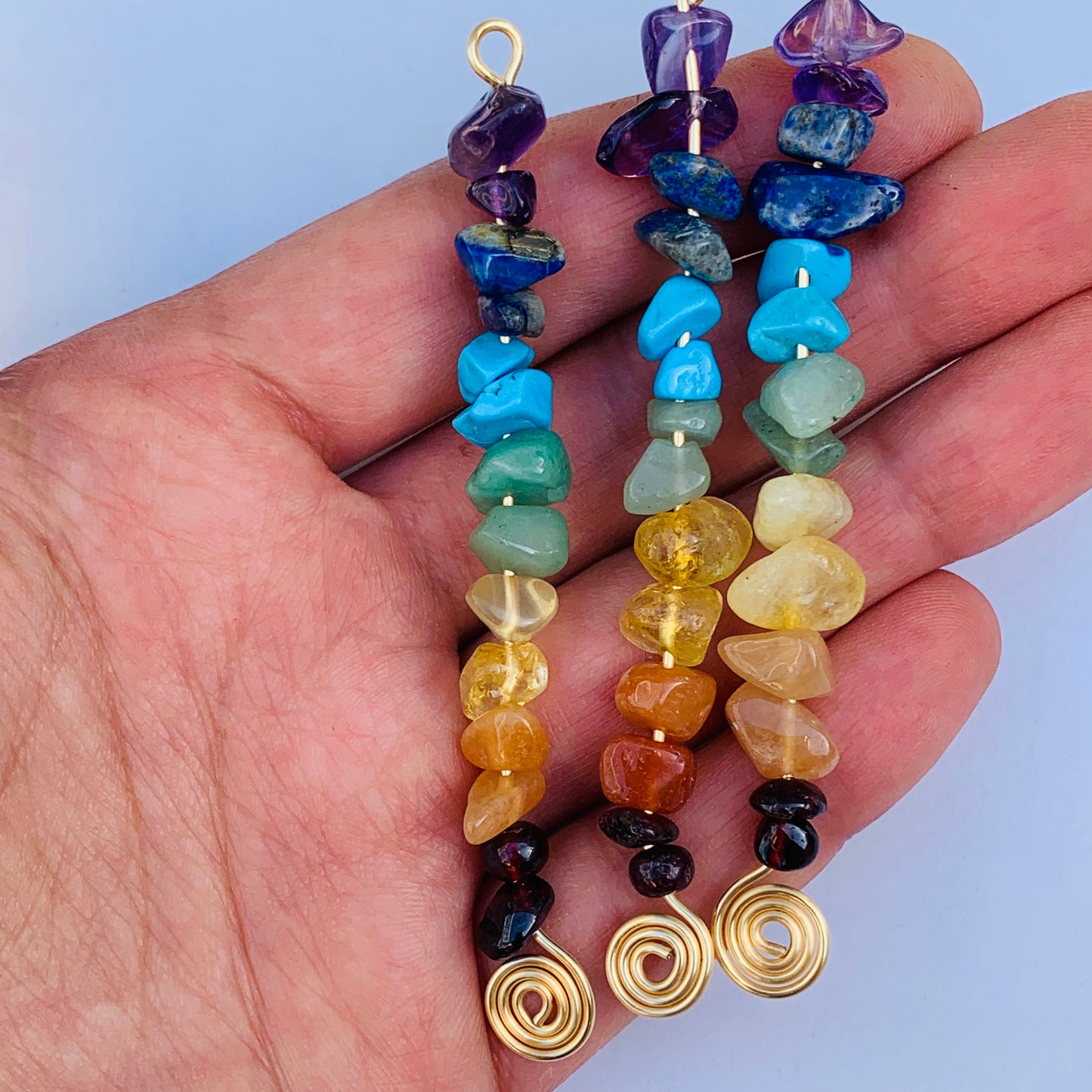 Chakra Chip Gemstone Charms for DIY Jewelry Earrings Pendant 8.5cm Long Set of 2