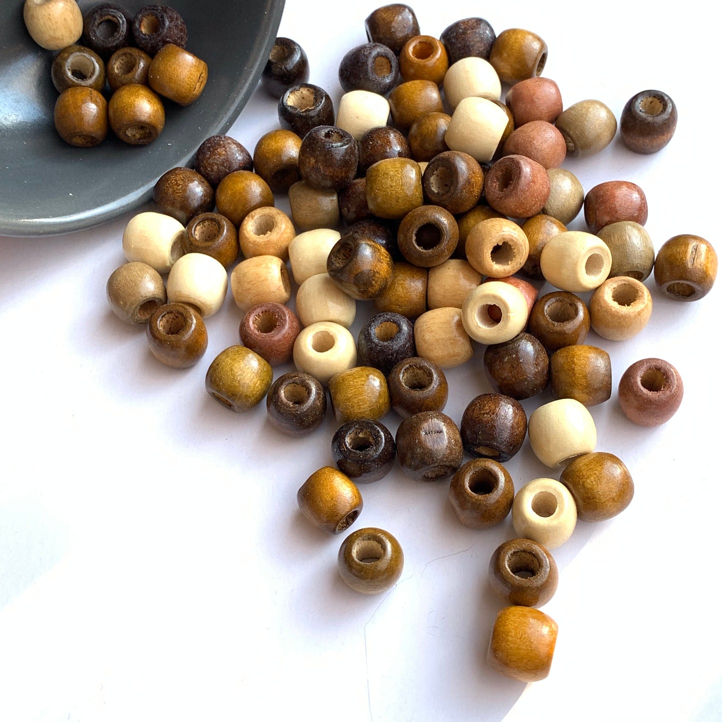 12mm Mixed Brown & Beige Mixed Drum Barrel Shape Macrame Bead Dreadlock Hair Pony Beads 50pcs
