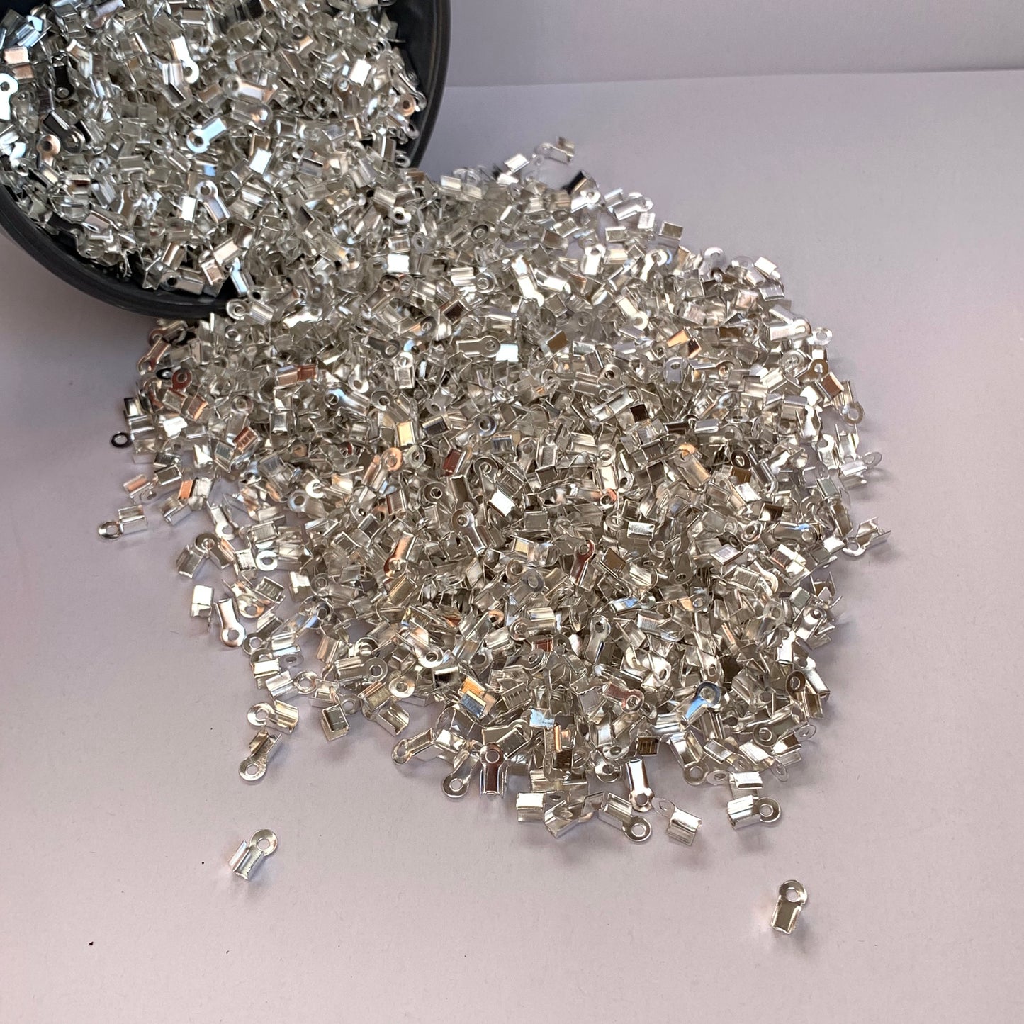 Silver Cord Ends 9mm x 4mm Flat Folding Metal End Findings 100 pieces