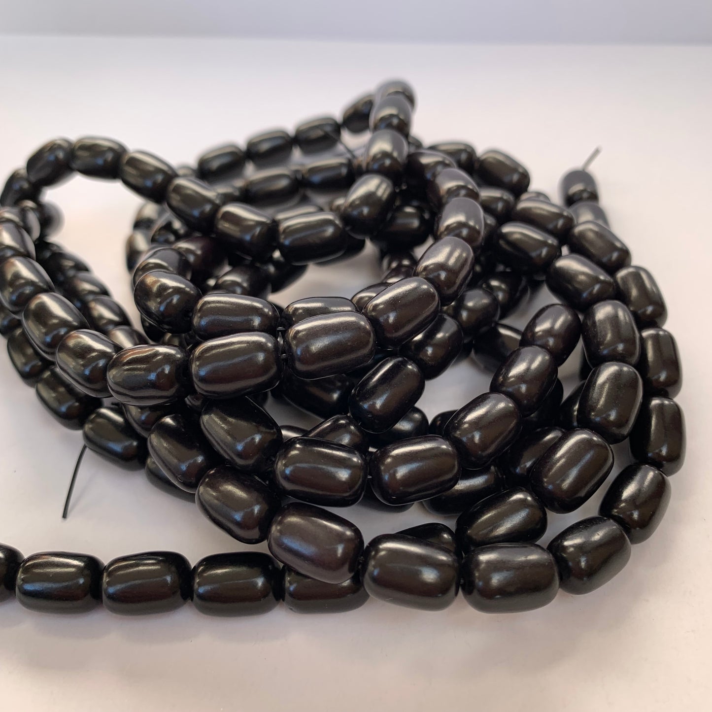 Gemstone Bead Black 12x8mm Oval Drum Shape Strand Jewellery Craft - 32X Pieces