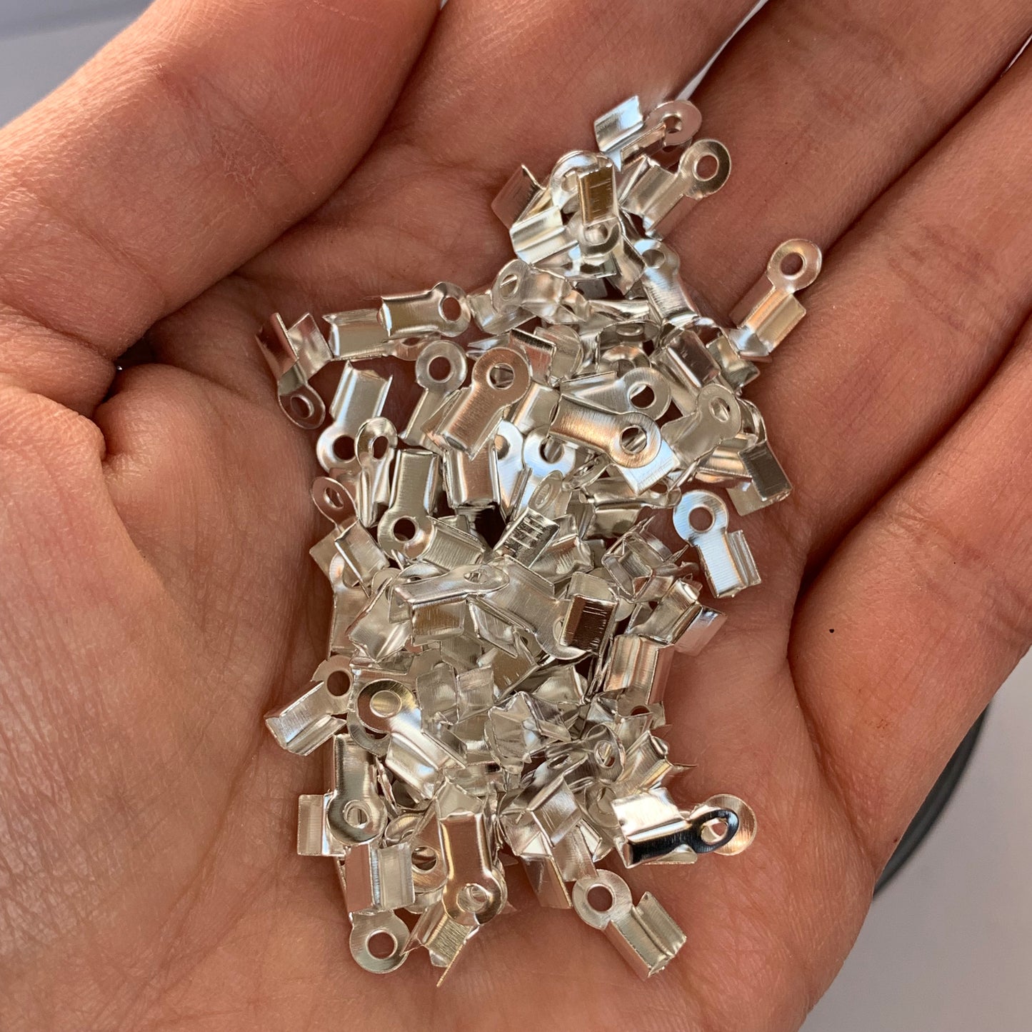 Silver Cord Ends 9mm x 4mm Flat Folding Metal End Findings 100 pieces