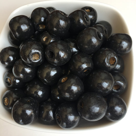 Black Macrame Wood Bead 16mm Round Chunky Wooden Craft Bead 25 Pieces