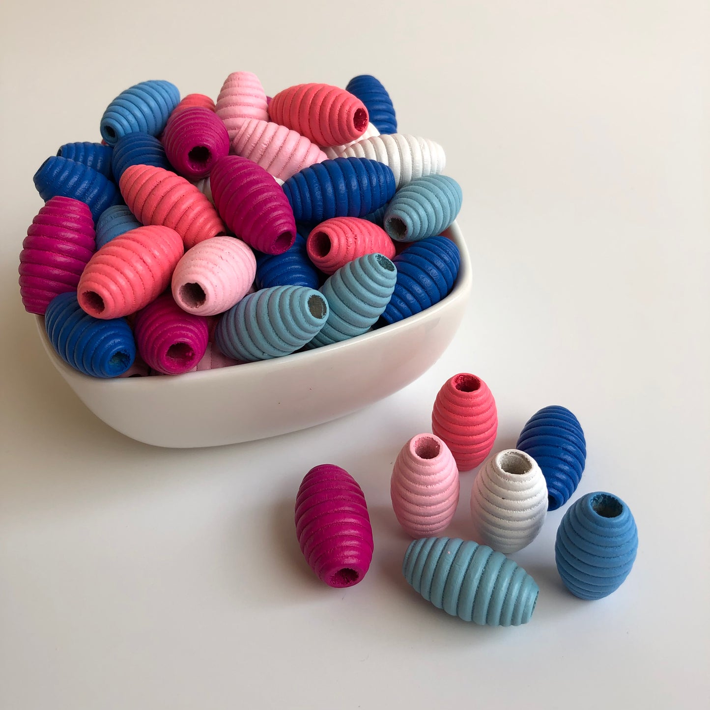 Mixed Macrame Wood Beads 25x14mm Oval Beehive Chunky Shape Bead - 25 Piece Set