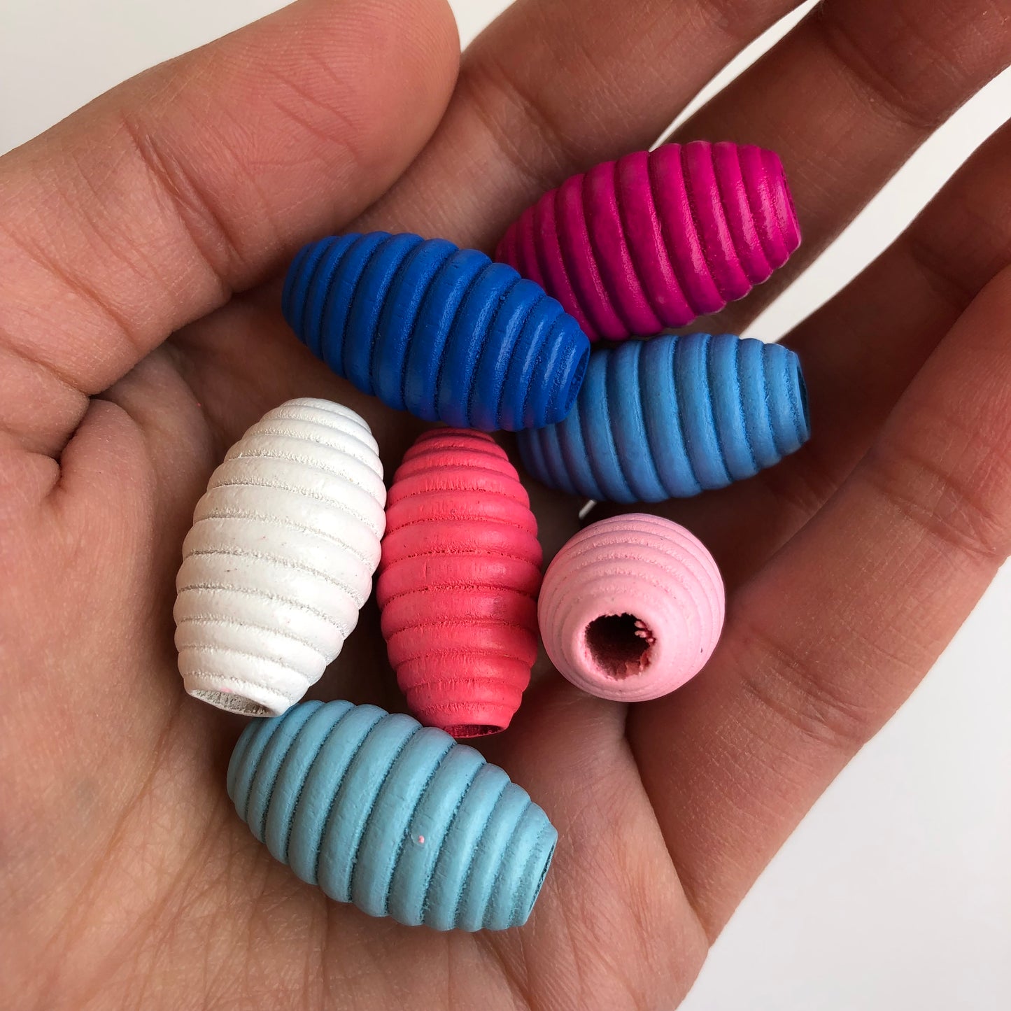 Mixed Macrame Wood Beads 25x14mm Oval Beehive Chunky Shape Bead - 25 Piece Set