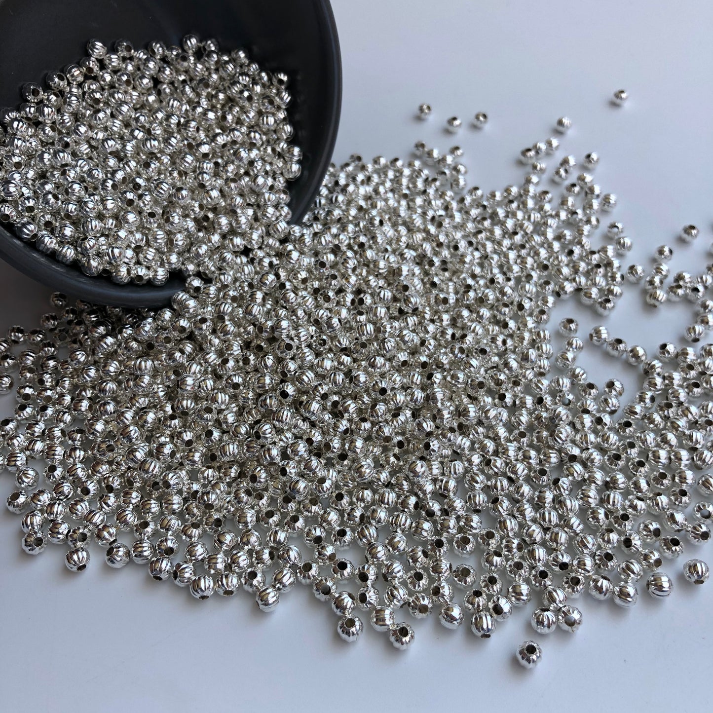 Silver Metal Beads 5mm Round Corrugated Pumpkin Spacer Bead 100 Pieces