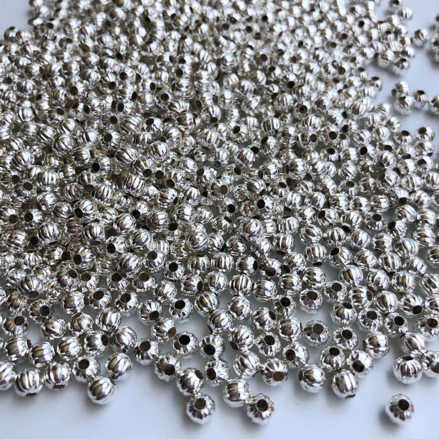 Silver Metal Beads 5mm Round Corrugated Pumpkin Spacer Bead 100 Pieces