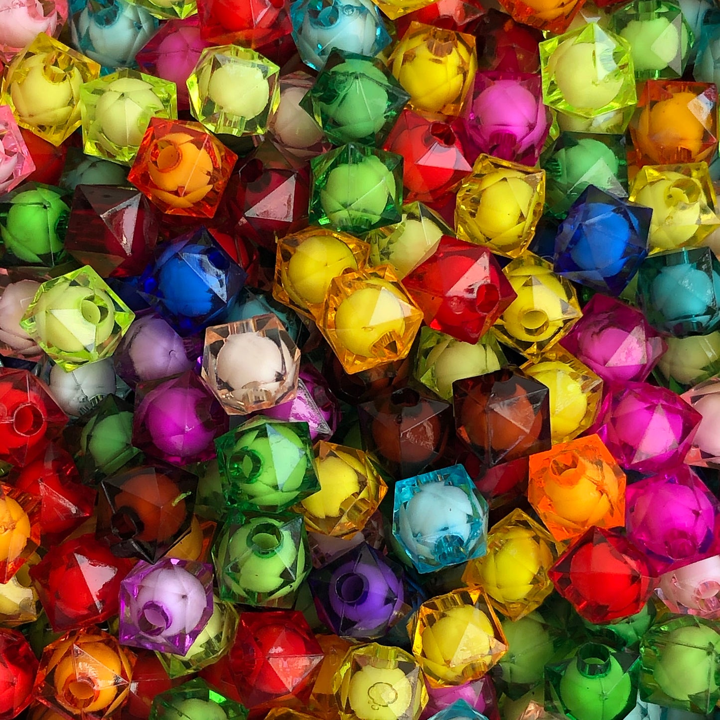 8mm Mixed Colour Acrylic Beads Rounded Cube Faceted DIY Jewellery Making Bead 50 Pieces