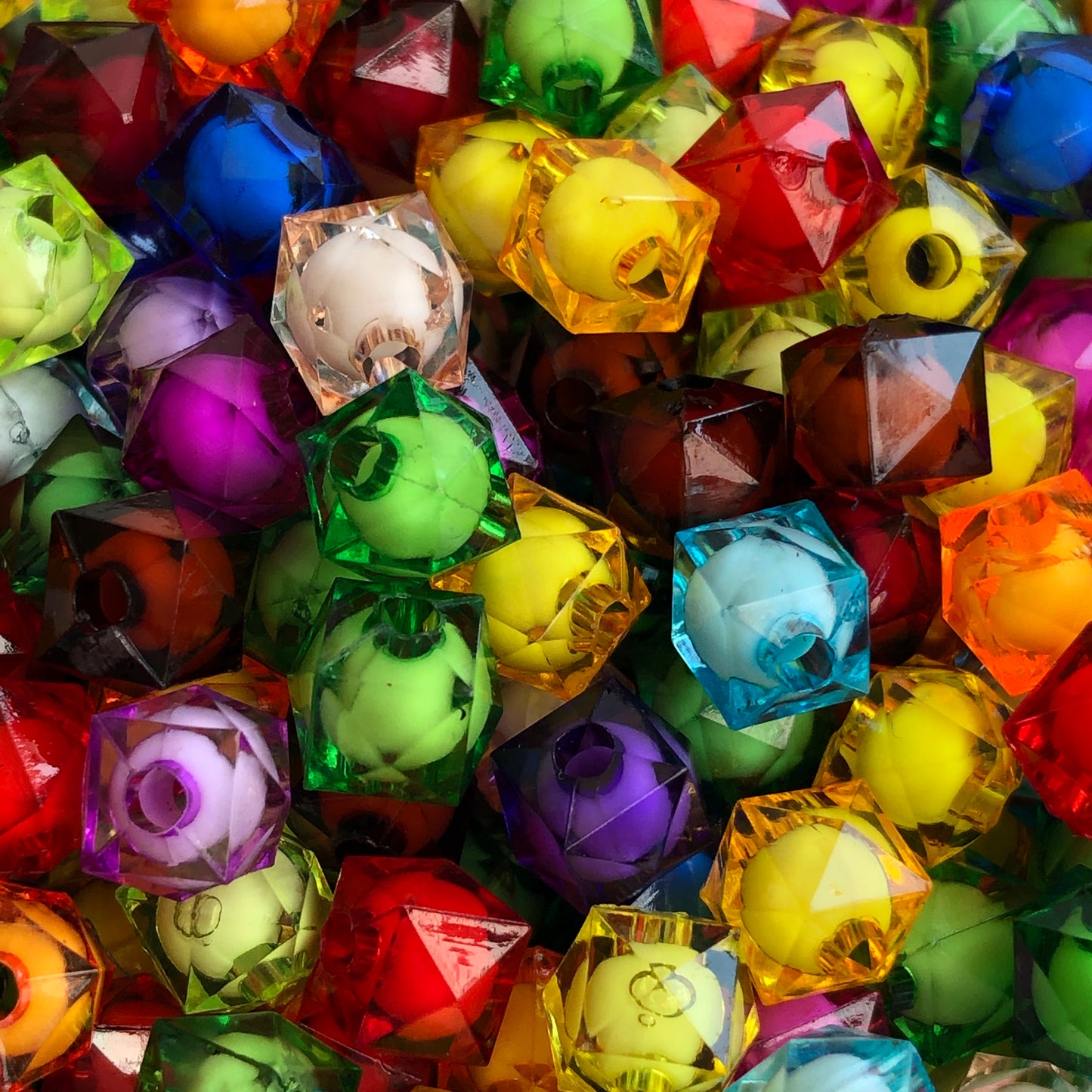 8mm Mixed Colour Acrylic Beads Rounded Cube Faceted DIY Jewellery Making Bead 50 Pieces