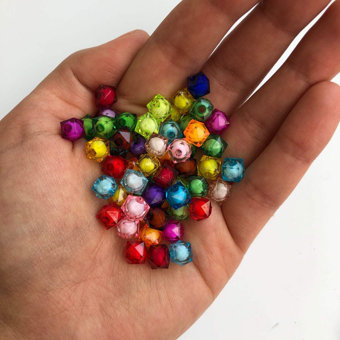8mm Mixed Colour Acrylic Beads Rounded Cube Faceted DIY Jewellery Making Bead 50 Pieces