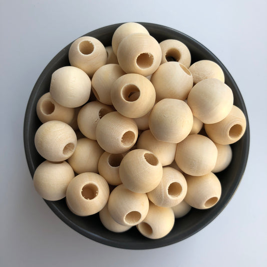 Natural Wooden Macrame Beads 18mm Round Drum Raw Unfinished Craft Wood Bead 12 Pieces