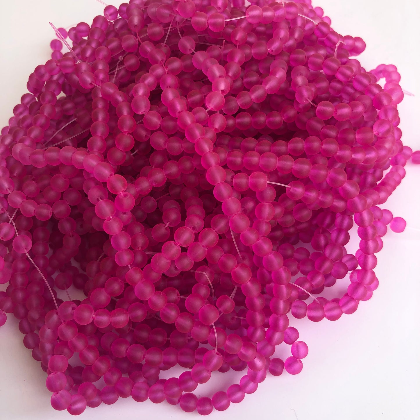 Magenta Frosted Glass Beads 6mm Round DIY Bracelet Necklace Bead 135 Piece Strand