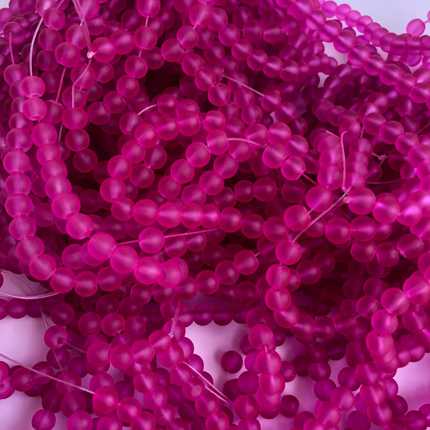 Magenta Frosted Glass Beads 6mm Round DIY Bracelet Necklace Bead 135 Piece Strand