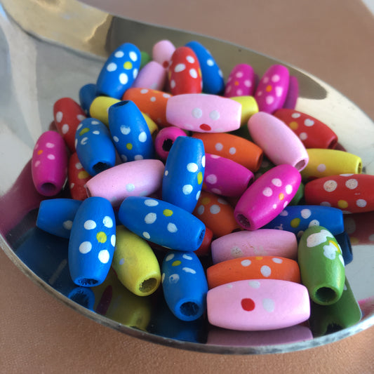 Mixed Floral Wooden Beads 15x7mm Oval Rice Wood Craft Bead 50 Pieces