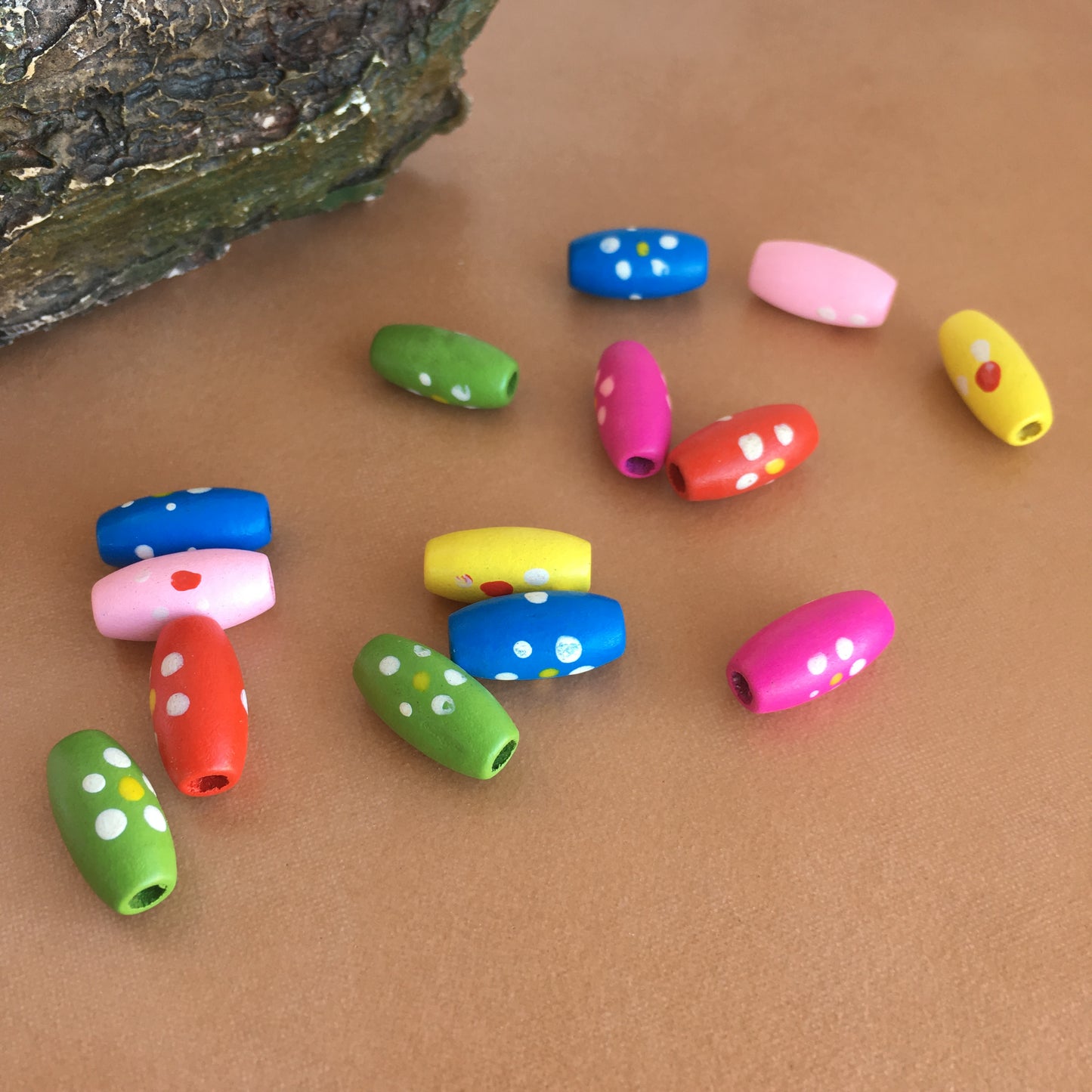 Mixed Floral Wooden Beads 15x7mm Oval Rice Wood Craft Bead 50 Pieces