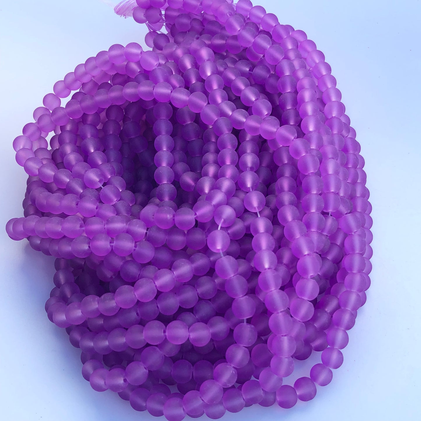 6mm Lavender Purple Frosted Glass Beads - 135 pieces per strand