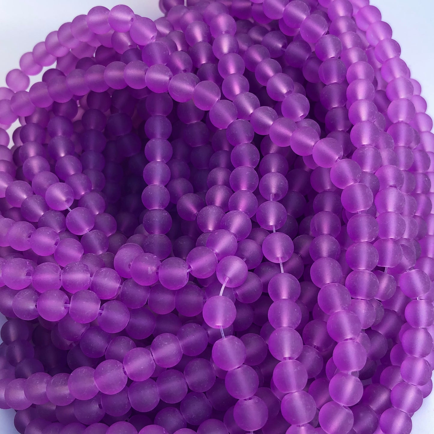 6mm Lavender Purple Frosted Glass Beads - 135 pieces per strand