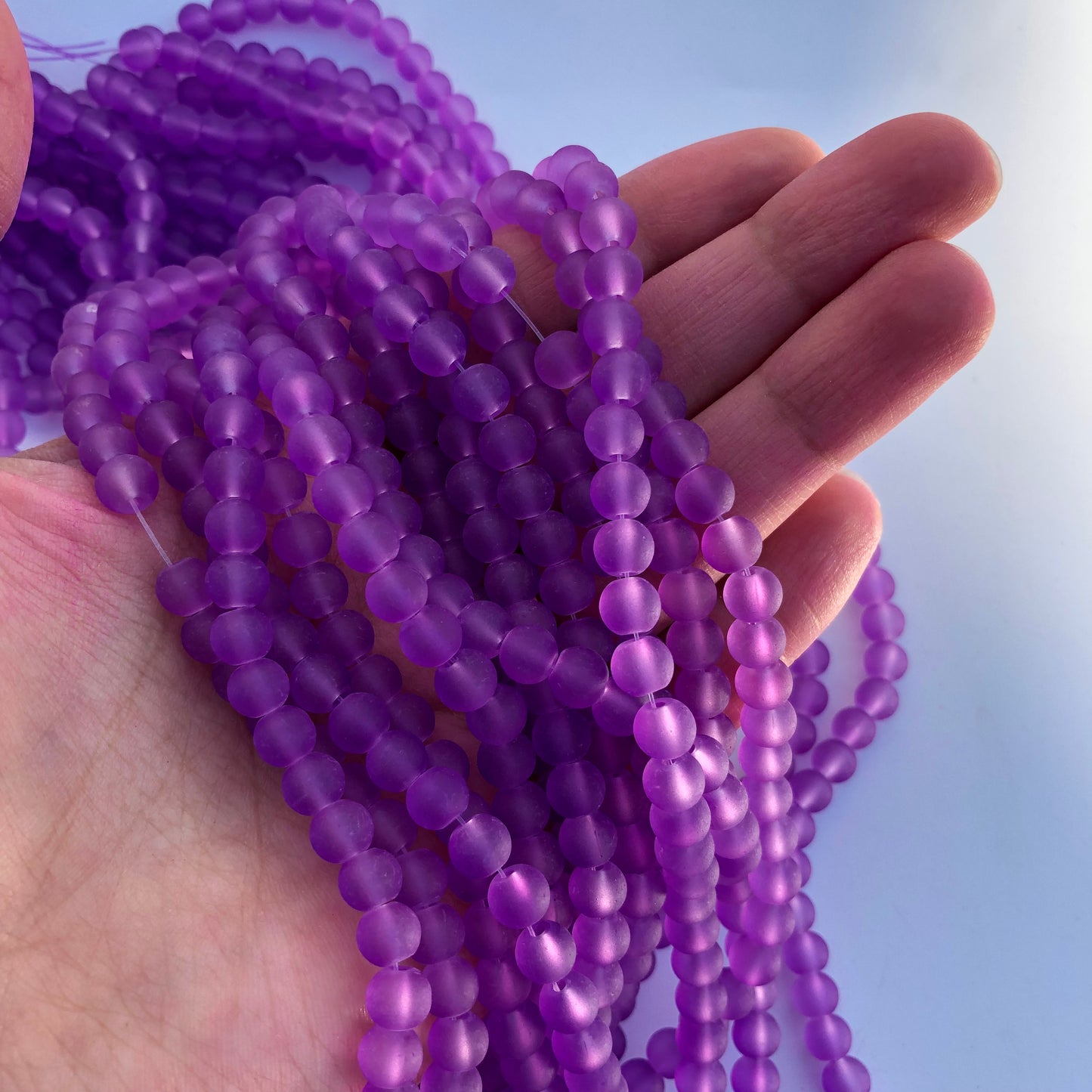 6mm Lavender Purple Frosted Glass Beads - 135 pieces per strand