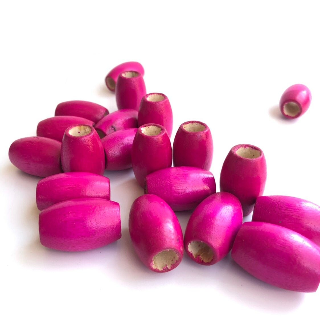 Big macrame beads, 30x20mm pink large 10mm hole wood beads, big hole beads, oval drum shape chunky macrame beads