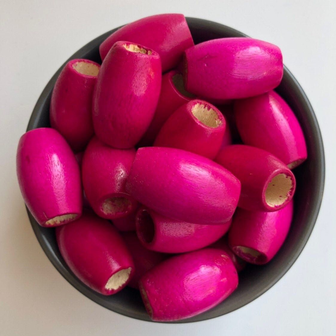 Big macrame beads, 30x20mm pink large 10mm hole wood beads, big hole beads, oval drum shape chunky macrame beads