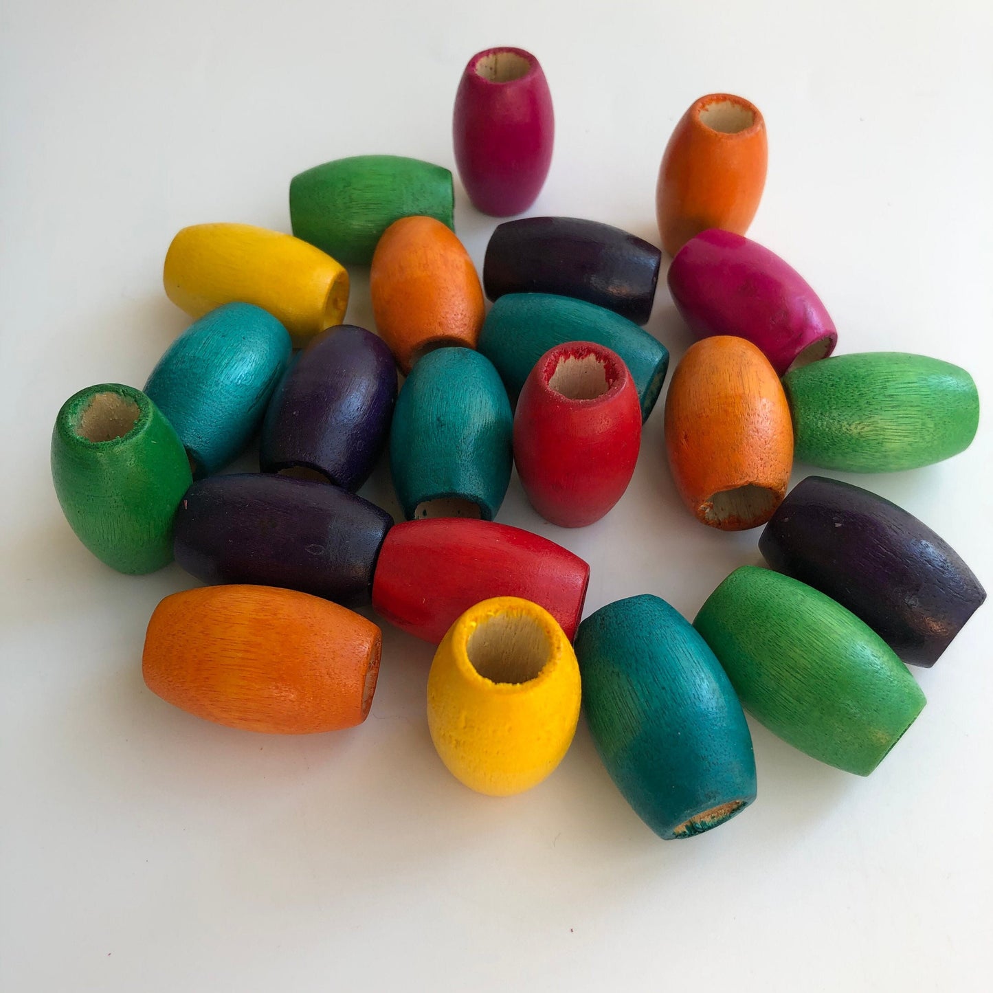 Big macrame beads, 30x20mm mixed rainbow colour large 10mm hole wood beads, big hole beads, Chunky oval drum shape macrame beads