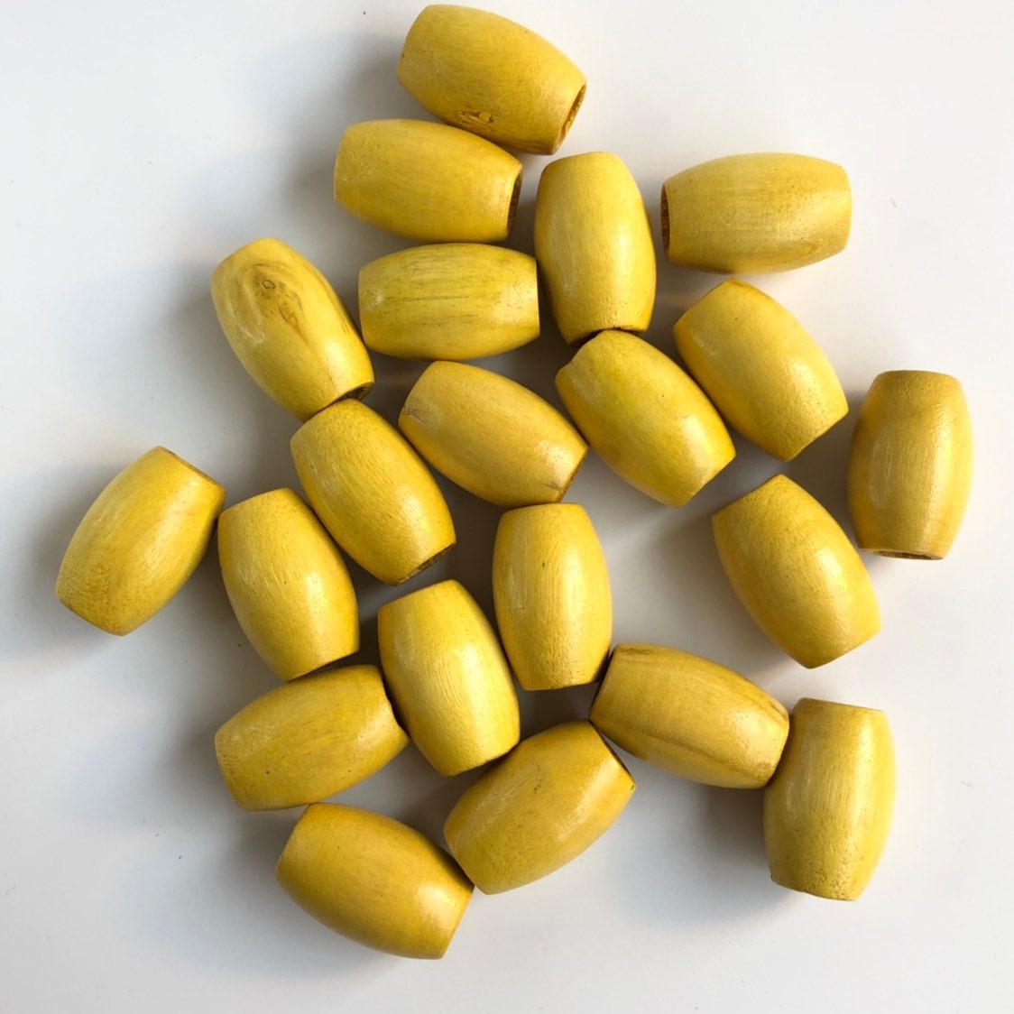 Big macrame beads, 30x20mm yellow large 10mm hole wood beads, big hole beads, oval drum shape macrame beads