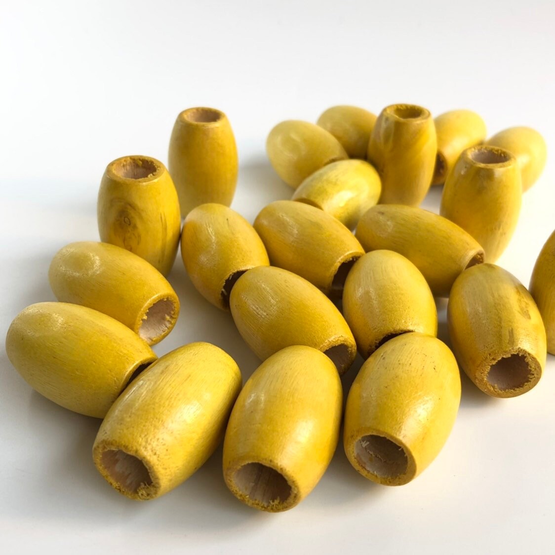 Big macrame beads, 30x20mm yellow large 10mm hole wood beads, big hole beads, oval drum shape macrame beads