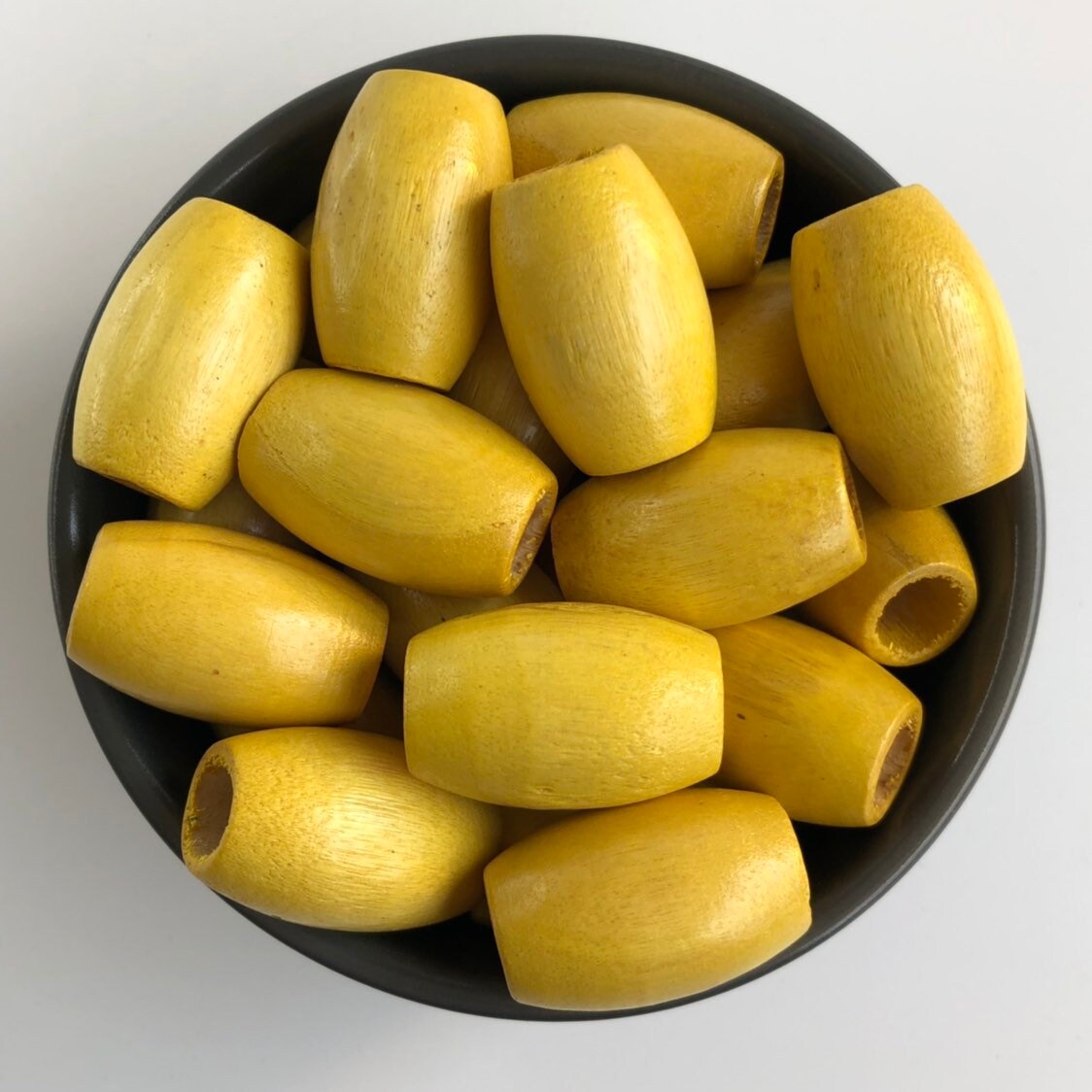 Big macrame beads, 30x20mm yellow large 10mm hole wood beads, big hole beads, oval drum shape macrame beads