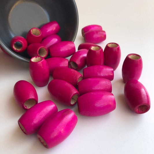 Big macrame beads, 30x20mm pink large 10mm hole wood beads, big hole beads, oval drum shape chunky macrame beads