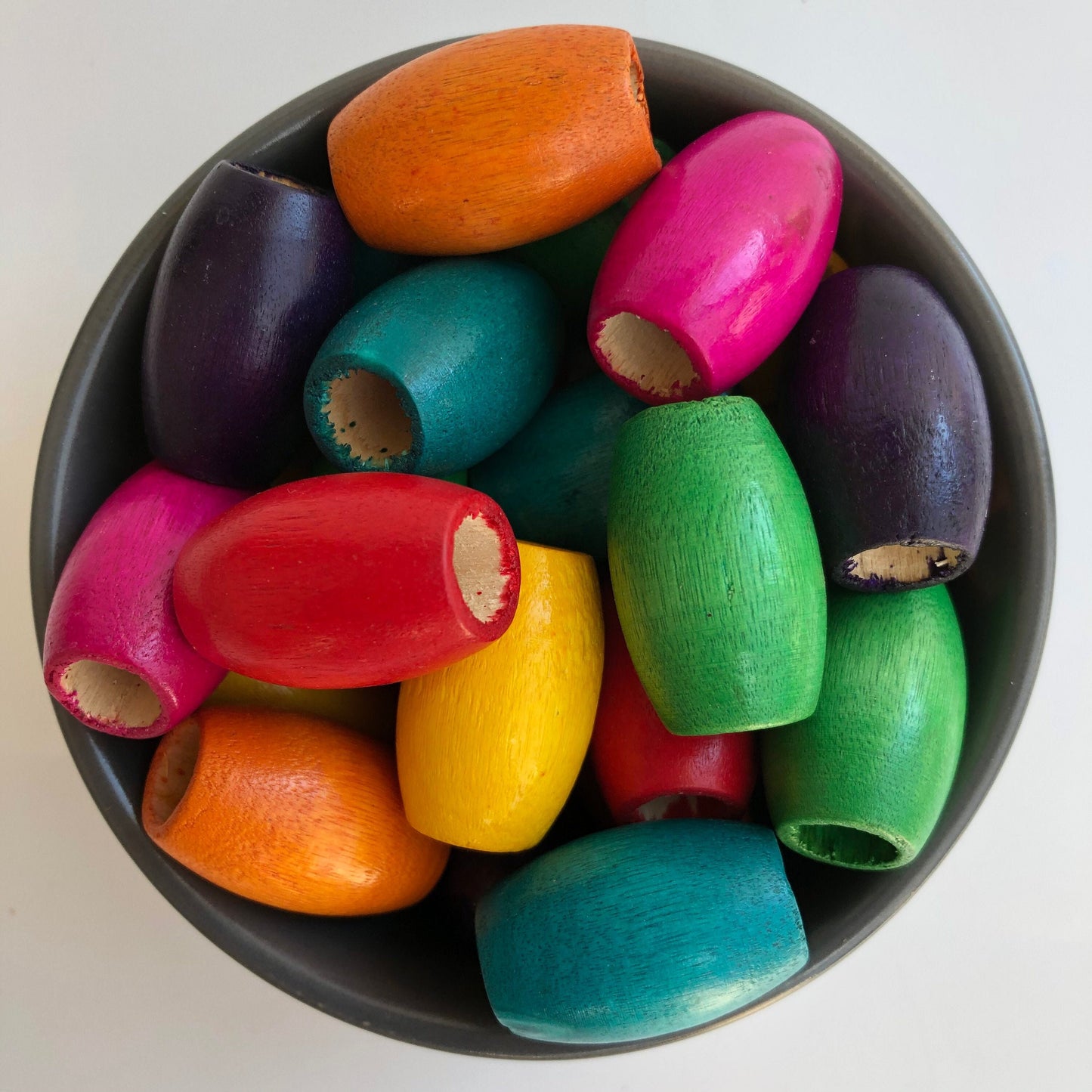 Big macrame beads, 30x20mm mixed rainbow colour large 10mm hole wood beads, big hole beads, Chunky oval drum shape macrame beads