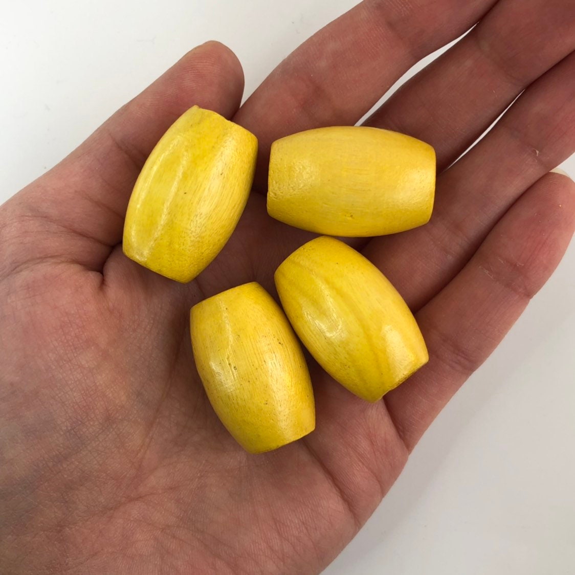 Big macrame beads, 30x20mm yellow large 10mm hole wood beads, big hole beads, oval drum shape macrame beads