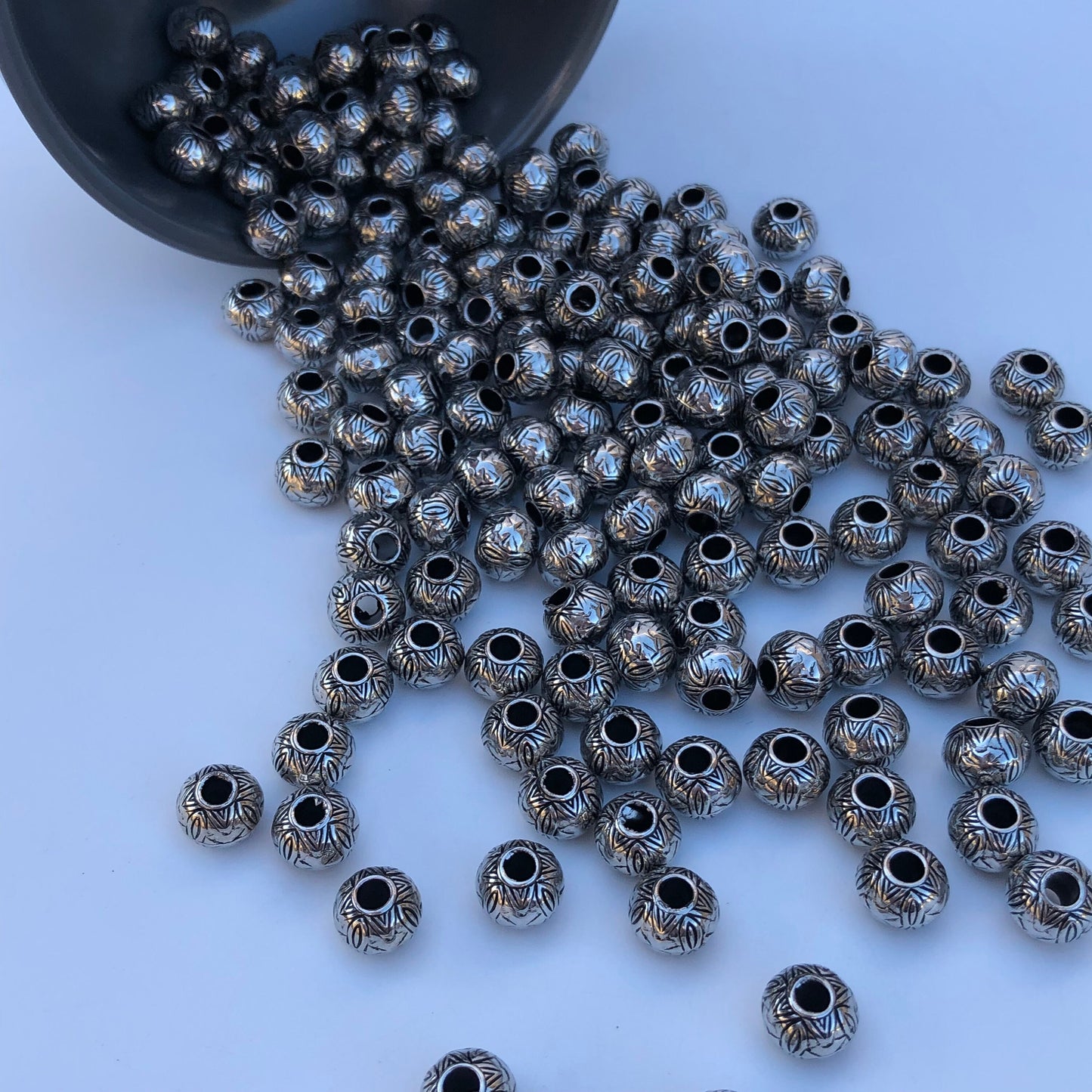 50X Silver Macrame Beads, 10x8mm Hair Pony Bead, Geometric Pattern Acrylic Craft Jewellery Making Bead