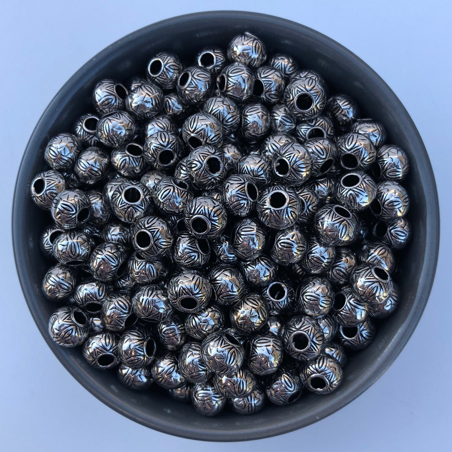 50X Silver Macrame Beads, 10x8mm Hair Pony Bead, Geometric Pattern Acrylic Craft Jewellery Making Bead