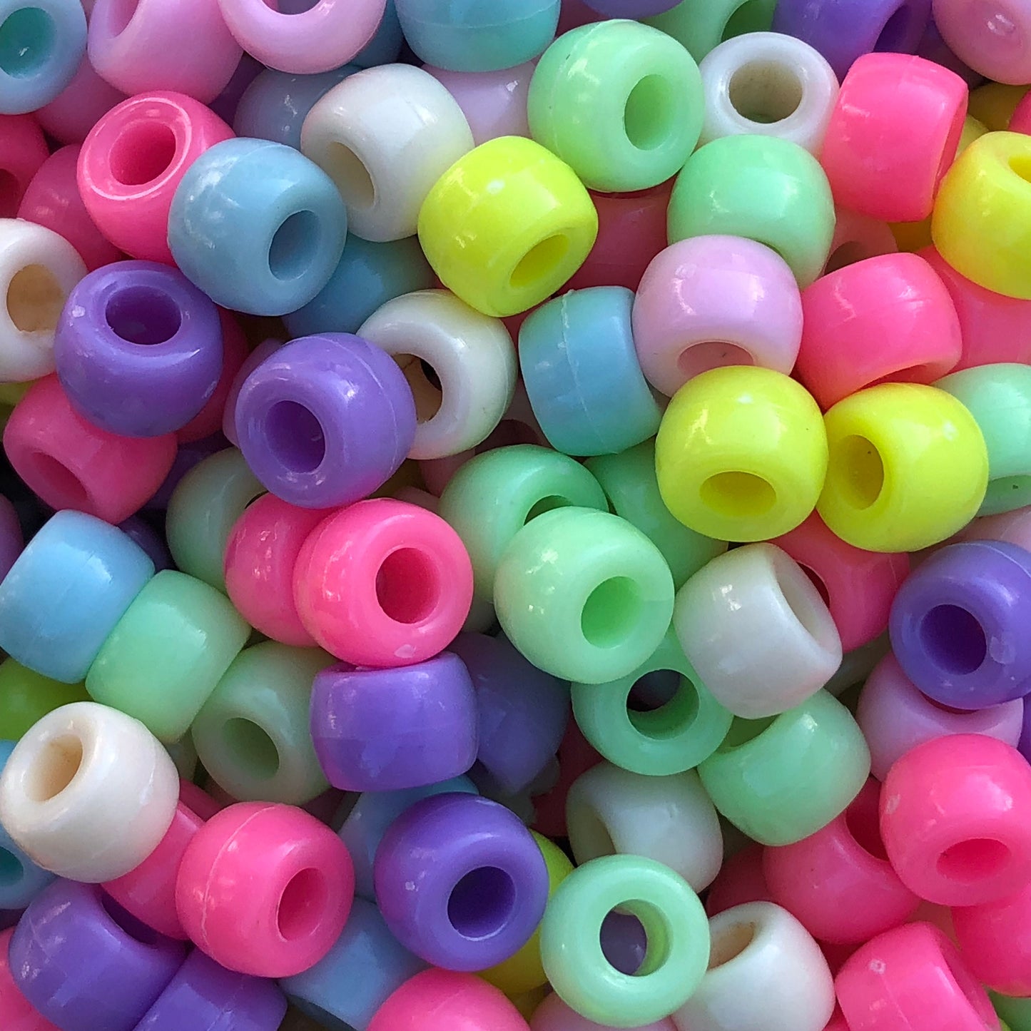 Plastic Pony Beads 9x6mm Mixed Pastel Colour Bead Kids Craft Bead 3.8mm Hole 100pcs