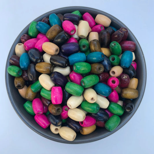 Mixed Wood Bead 12x8mm Oval Barrel Shaped Craft Beads 100 Pieces