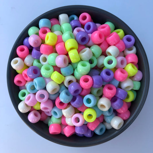 Plastic Pony Beads 9x6mm Mixed Pastel Colour Bead Kids Craft Bead 3.8mm Hole 100pcs