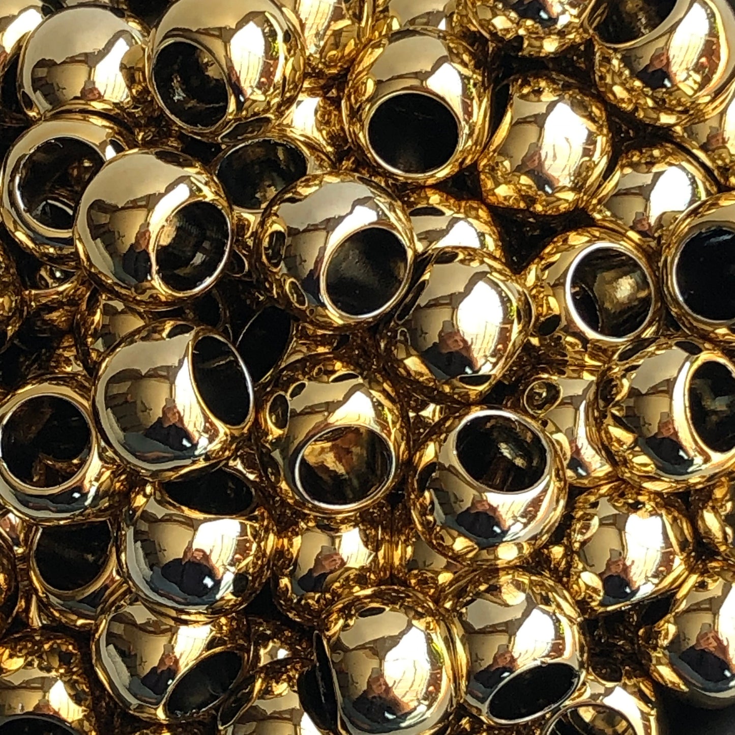 20 Shiny Gold Macrame Beads, 14mm Pony Bead, 7mm hole, Seamless Acrylic Craft Jewellery Making Bead