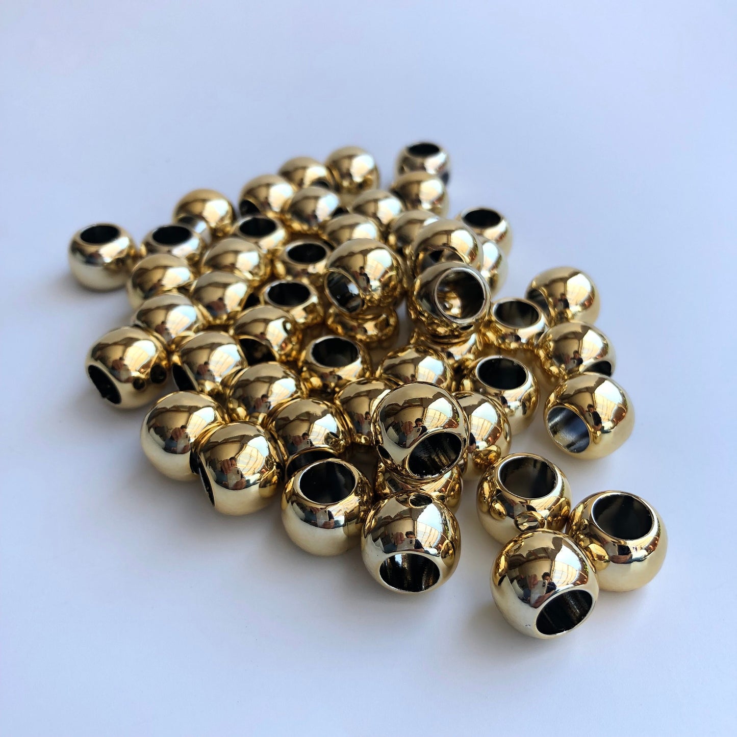 20 Shiny Gold Macrame Beads, 14mm Pony Bead, 7mm hole, Seamless Acrylic Craft Jewellery Making Bead