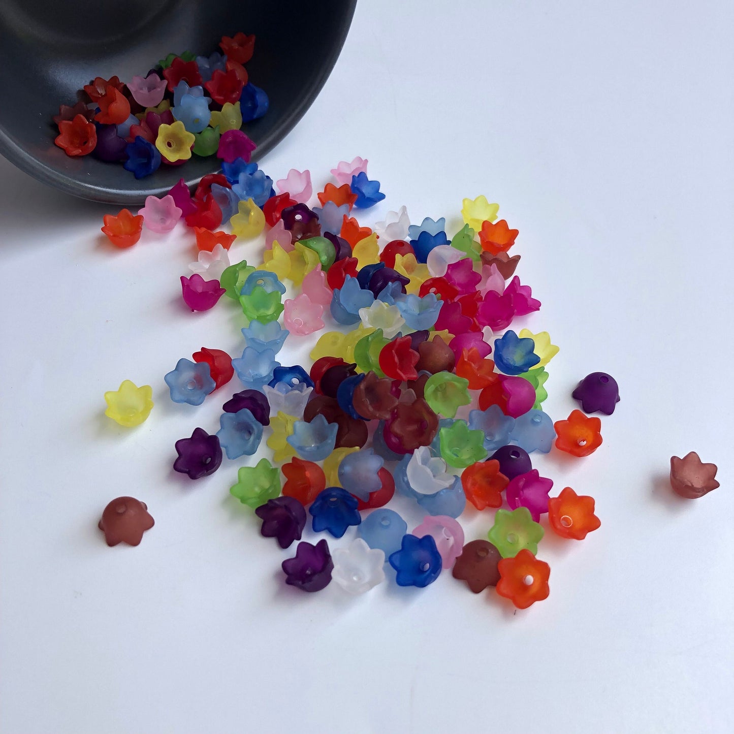 Mixed Floral Bead Caps 10mm Jewellery Making Rainbow Flower End Cap Frosted Charm 50pcs