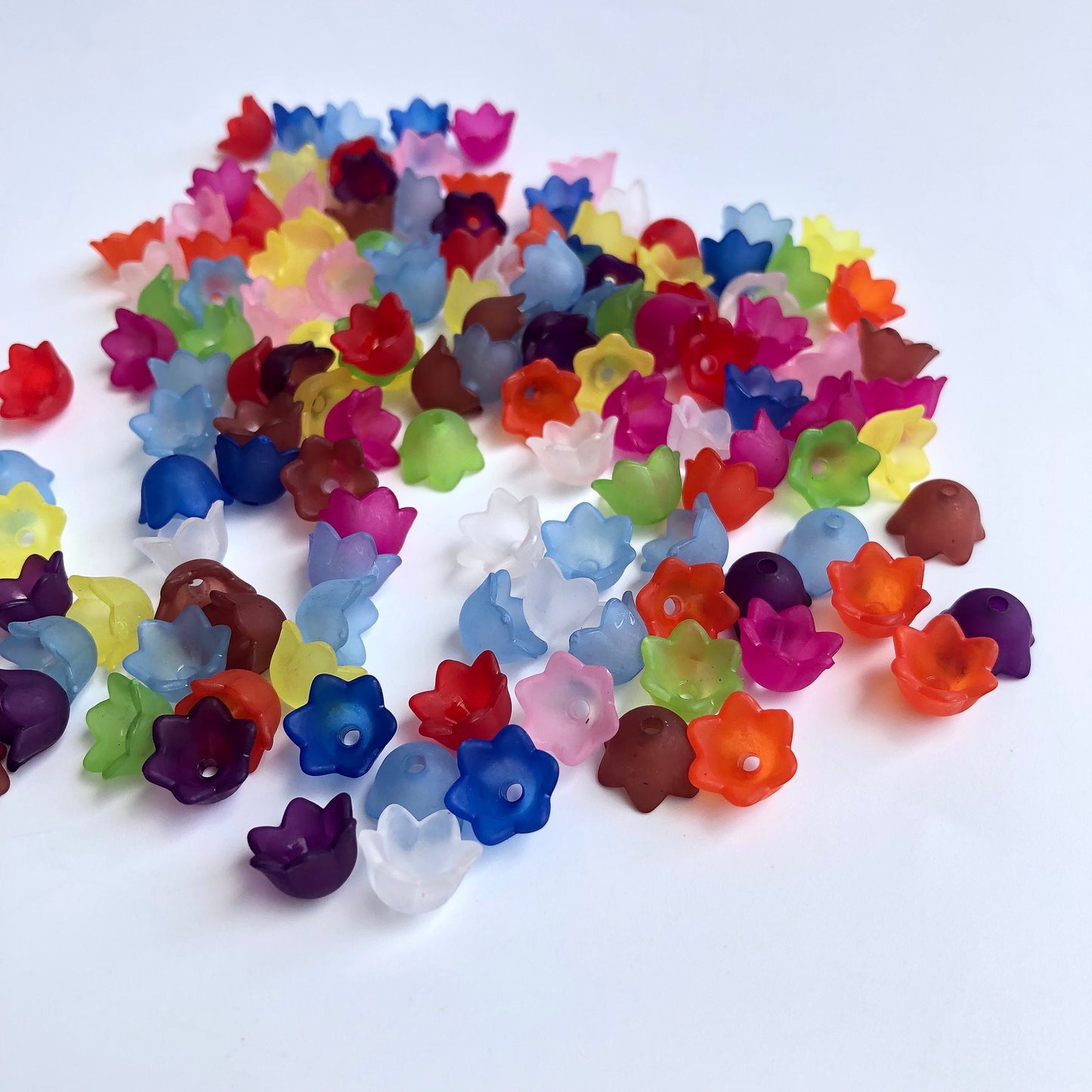 Mixed Floral Bead Caps 10mm Jewellery Making Rainbow Flower End Cap Frosted Charm 50pcs