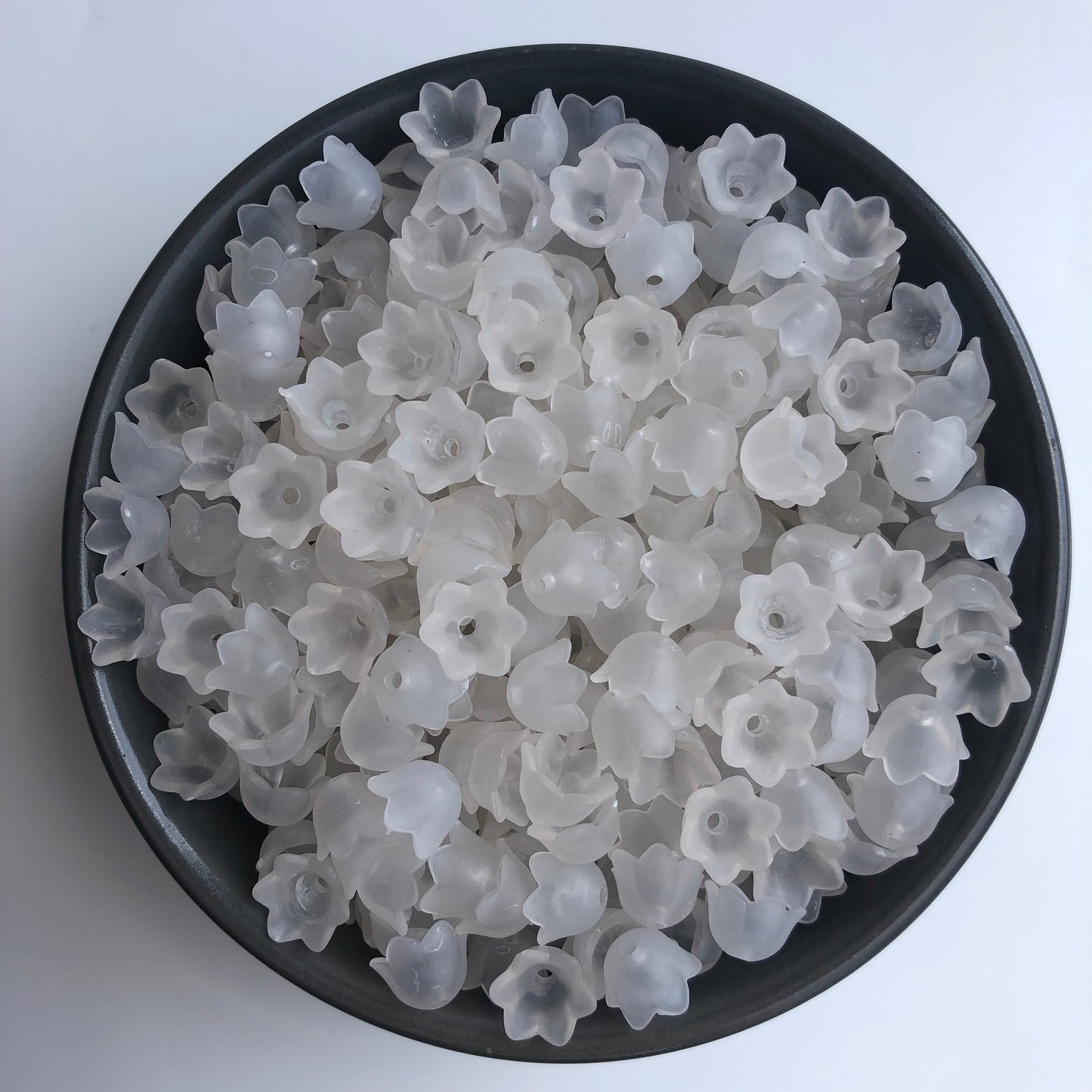 White Floral Bead Caps 10mm Jewellery Making Flower End Cap Clear Frosted Charm 50pcs