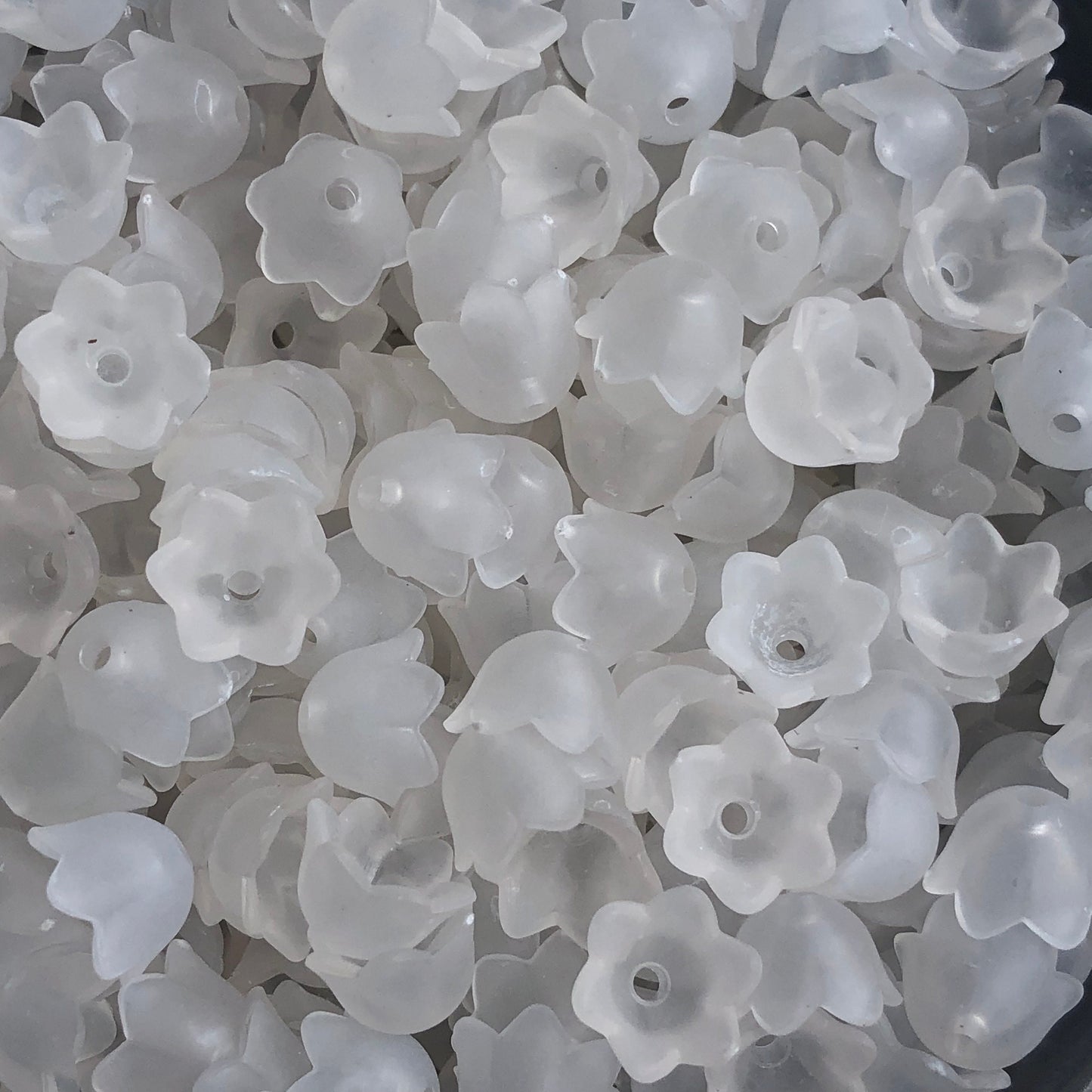 White Floral Bead Caps 10mm Jewellery Making Flower End Cap Clear Frosted Charm 50pcs