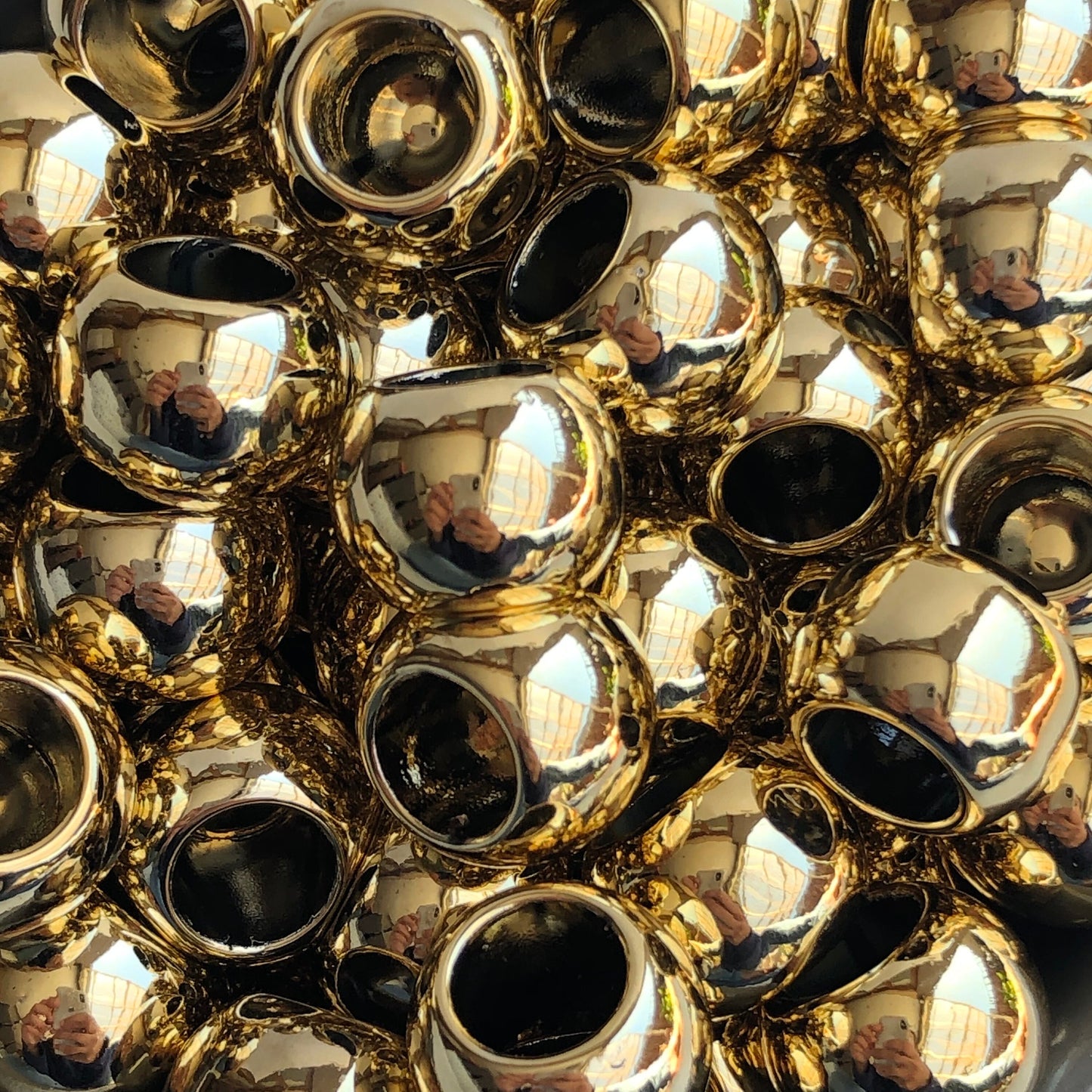 Shiny Gold Macrame Beads, 17mm x 13mm Hair Pony Bead, Seamless Acrylic Jewellery Making Craft Bead, 9mm Big Hole Beads - 12pcs