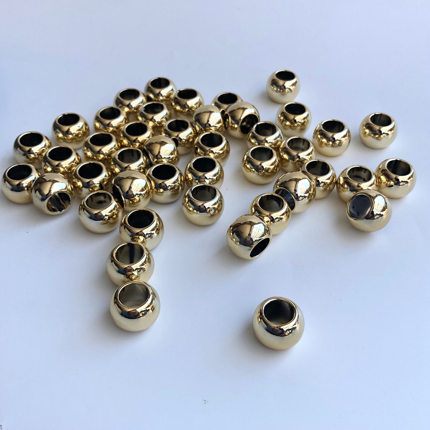 Shiny Gold Macrame Beads, 17mm x 13mm Hair Pony Bead, Seamless Acrylic Jewellery Making Craft Bead, 9mm Big Hole Beads - 12pcs
