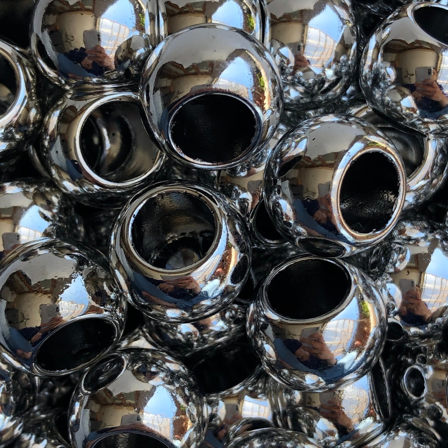 Shiny Silver Macrame Beads, 17mm Hair Pony Bead, Seamless Acrylic Jewellery Making Craft Bead, 9mm Big Hole Bead - 12pcs