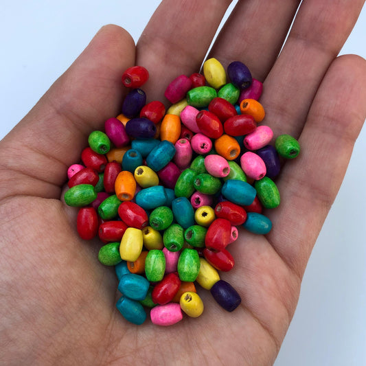 200 Pieces Mixed Wooden Oval Rice Beads - 8x5mm Barrel Wood Rainbow Bead Spacer Multi Colour DIY Crafts and Jewellery Making