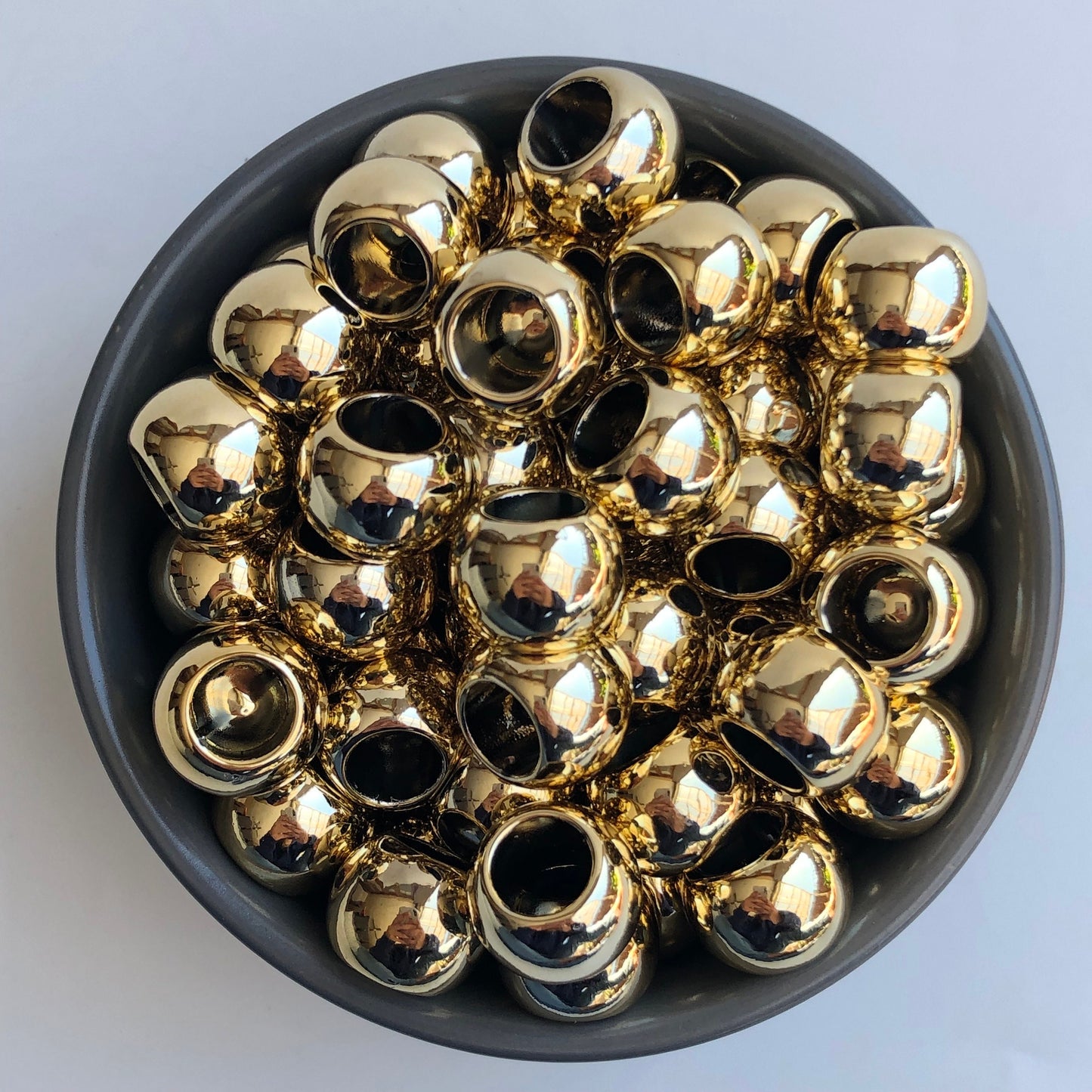 Shiny Gold Macrame Beads, 17mm x 13mm Hair Pony Bead, Seamless Acrylic Jewellery Making Craft Bead, 9mm Big Hole Beads - 12pcs