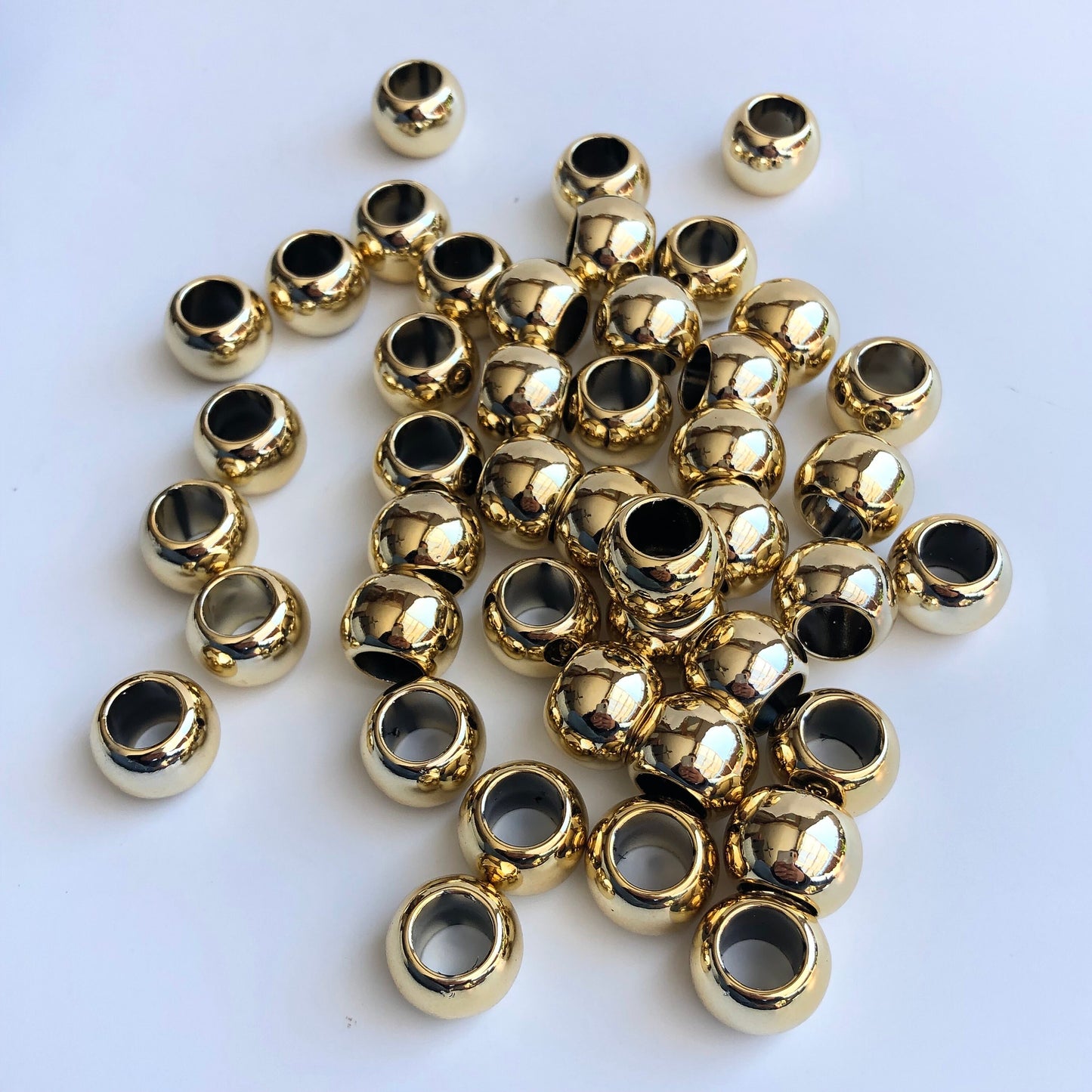 Shiny Gold Macrame Beads, 17mm x 13mm Hair Pony Bead, Seamless Acrylic Jewellery Making Craft Bead, 9mm Big Hole Beads - 12pcs