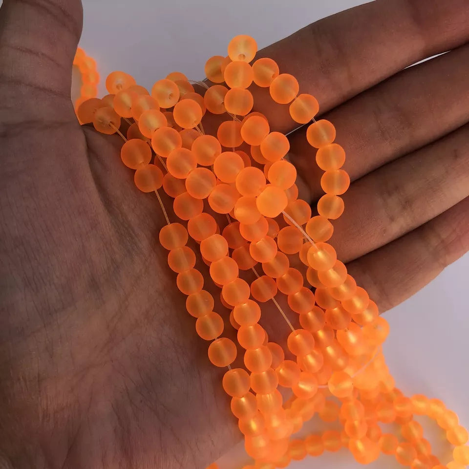 6mm Orange frosted glass beads - 135 pieces per strand - Loose jewellery making bead - Round transparent beads - 80cm strand