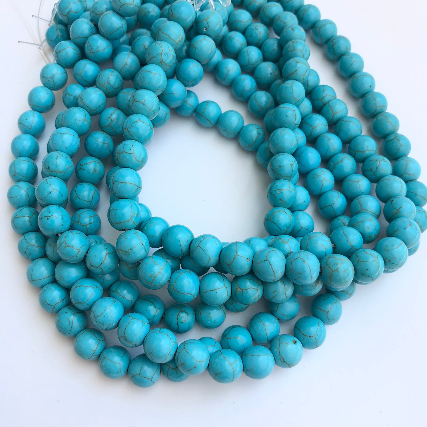 50X Antique Turquoise Blue Gemstone Bead 8mm Round Howlite Beads 38cm Strand